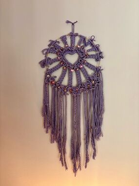 Handmade Lavender Macrame Wall Hanging with Heart